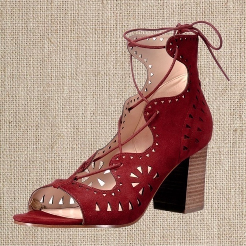 Nine West Burgundy Lace-Up Block Heels